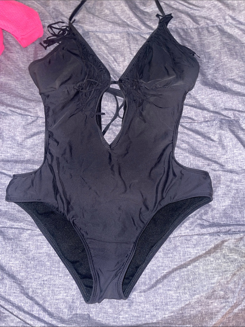 Black Lace-Up Cutout One-Piece Swimsuit